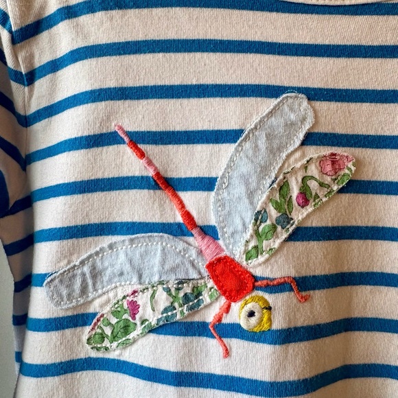 Mini Boden | Long Sleeve Striped Shirt with Frog, Duck, and Dragonfly Appliqué - Picture 3 of 8